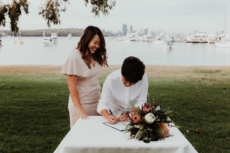 two brides at small elopement ceremony in perth 